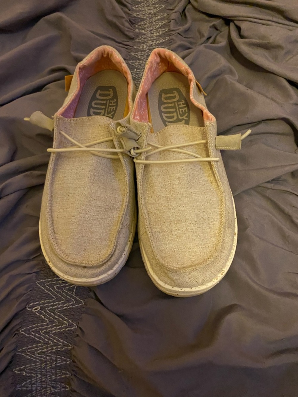 Hey Dude Tan Canvas Slip-On Shoes with Pink Lining